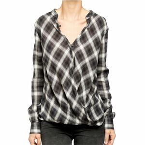 NWT Blank NYC Plaid Draped Long Sleeve